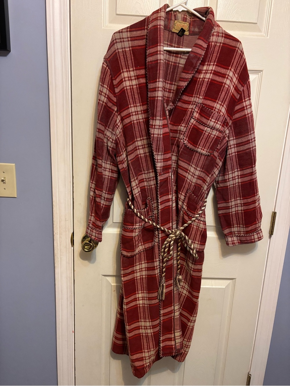 Vintage 1950s Brent Montgomery Ward Genuine Beacon Blanket Robe Red Plaid M/L